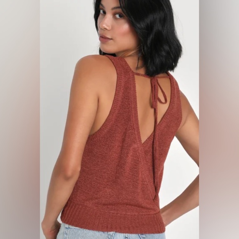 Lulu's Rust Knit Tank Top with Back Tie